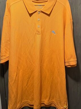 Tommy Bahama Orange Polo with Light Blue Dolphin Logo